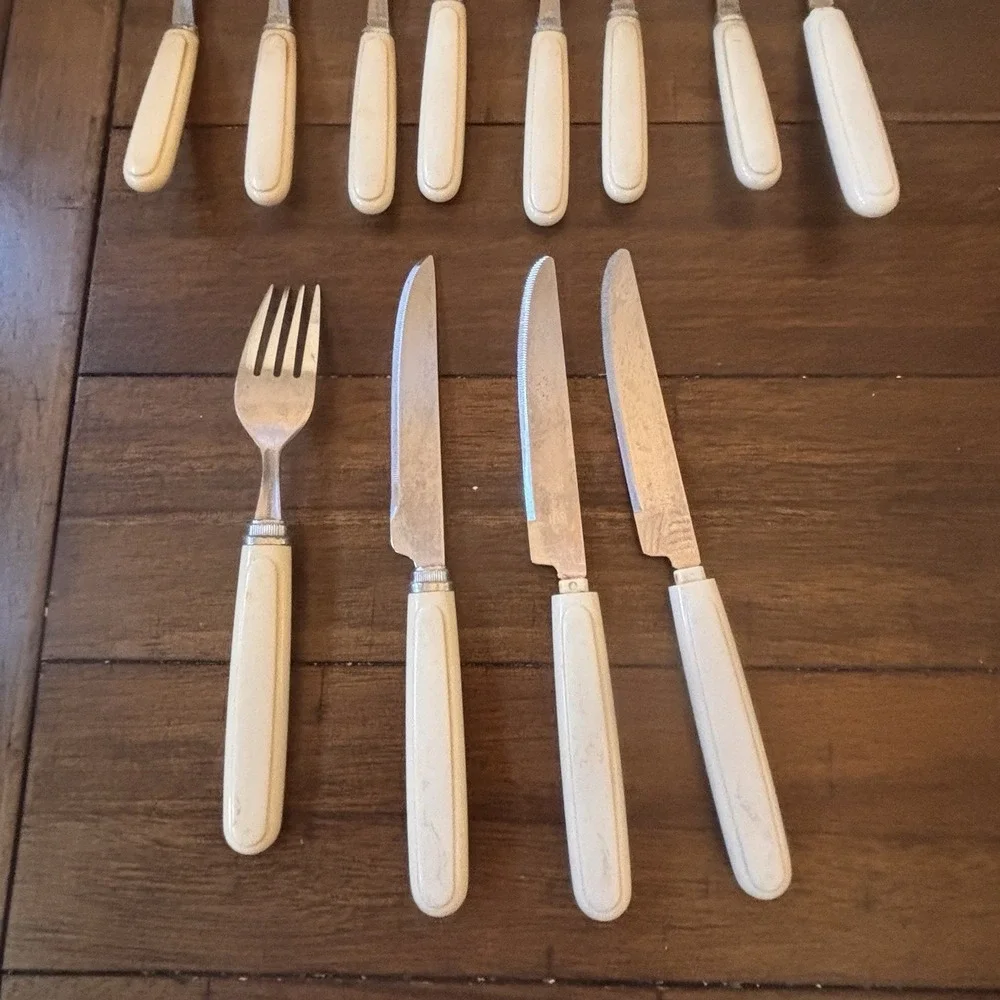 Studio Nova Flatware White Handle 12 Pc Lot FADED AS IS READ